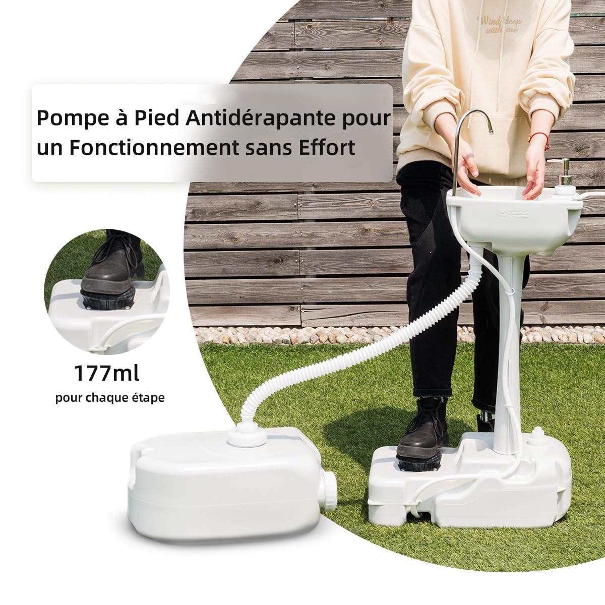 Évier De Camping Portable Avec Réservoir 17L, Robinet Pivotant Et Roulettes - Station De Lavage Mains Mobile