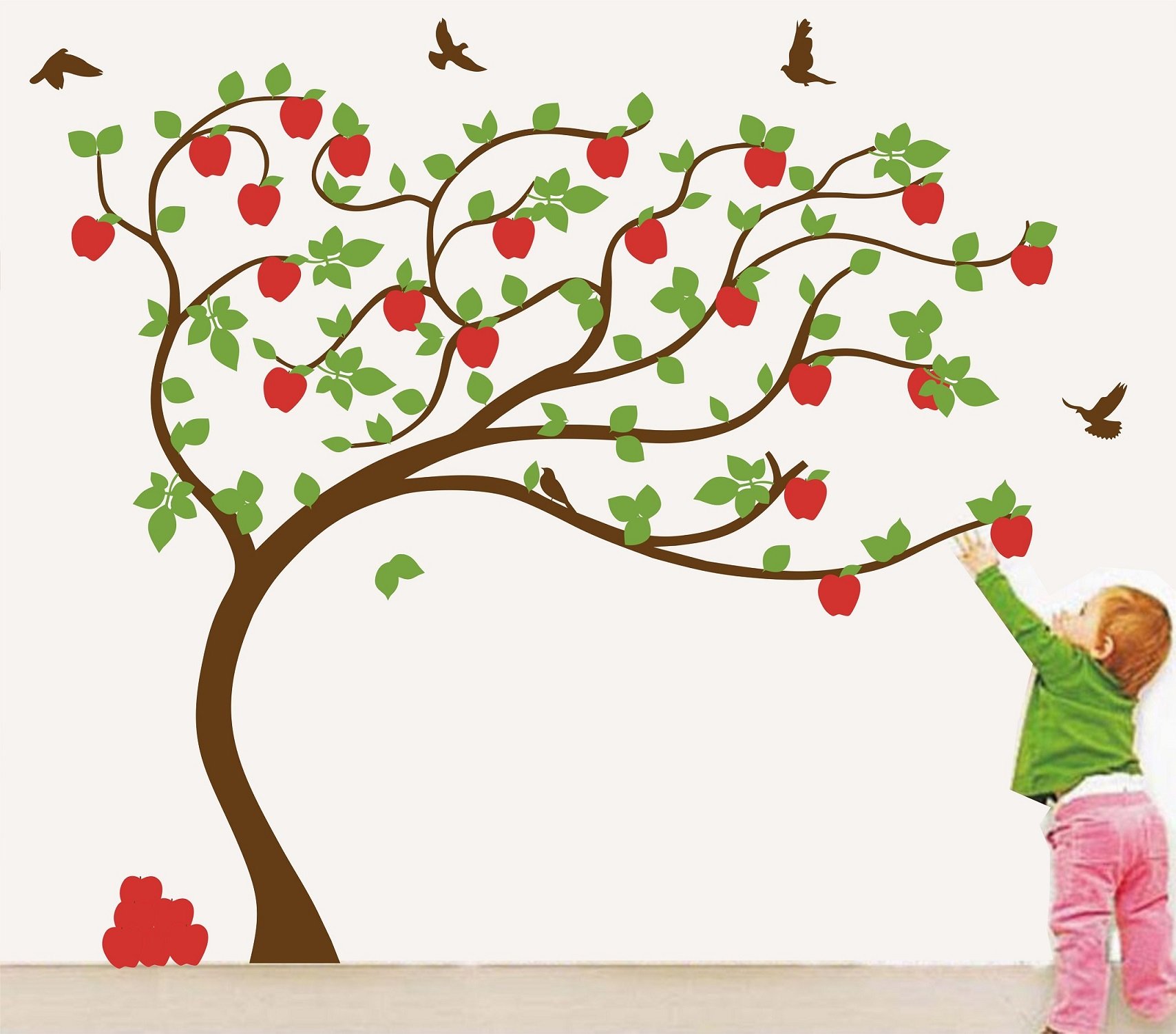 Asmi collection Beautiful Big Apple Tree PVC Wall Stickers (Multicolor, 7 Feet x 6 Feet)