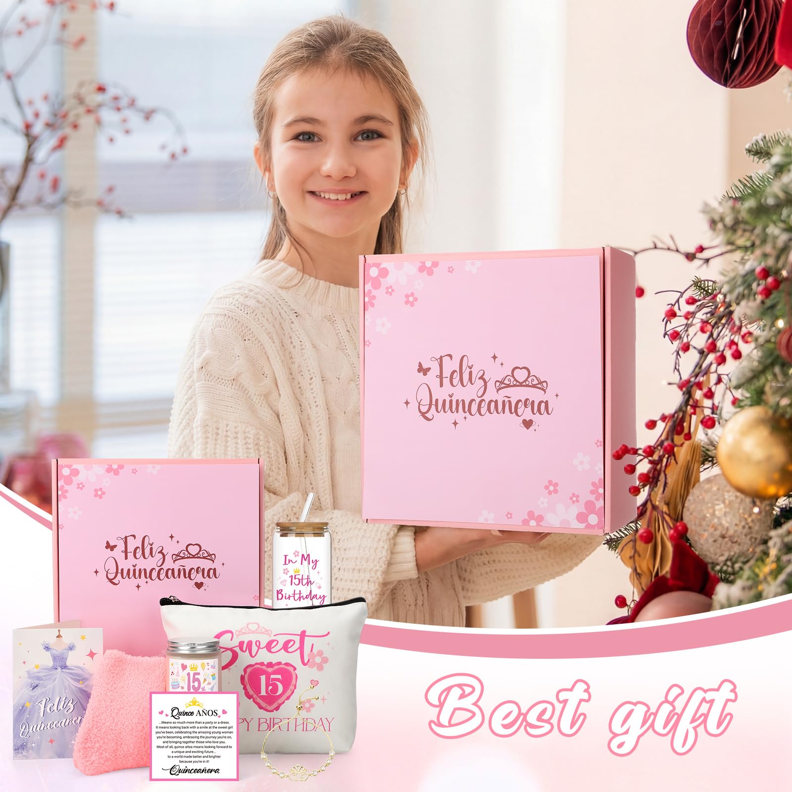 8 Pcs Quinceañera Gifts Set for Girls, 15 Year Old Girl Birthday Decorations 15th Birthday Gifts for Daughter, Granddaughter, Sister, and Niece
