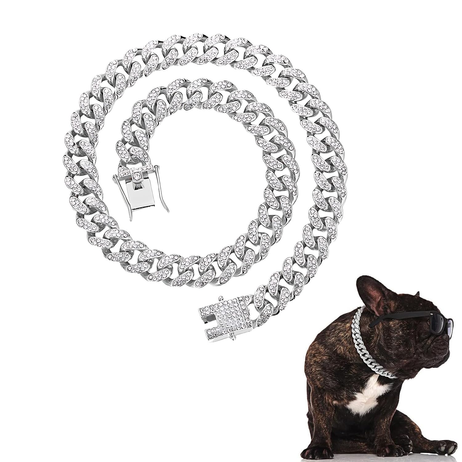 Collana con Catena Cubana in Zircone da 8 Pollici per Cuccioli, Collare con Diamante per Cane - Collana in Cristallo per Animali Domestici