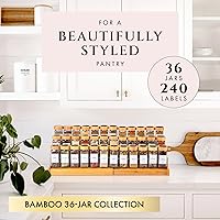 Vista 2 de FINESSY Tarros de especias de vidrio con etiqueta con tapas de bambú, juego de 36 unidades, botellas vacías de vidrio transparente para especias