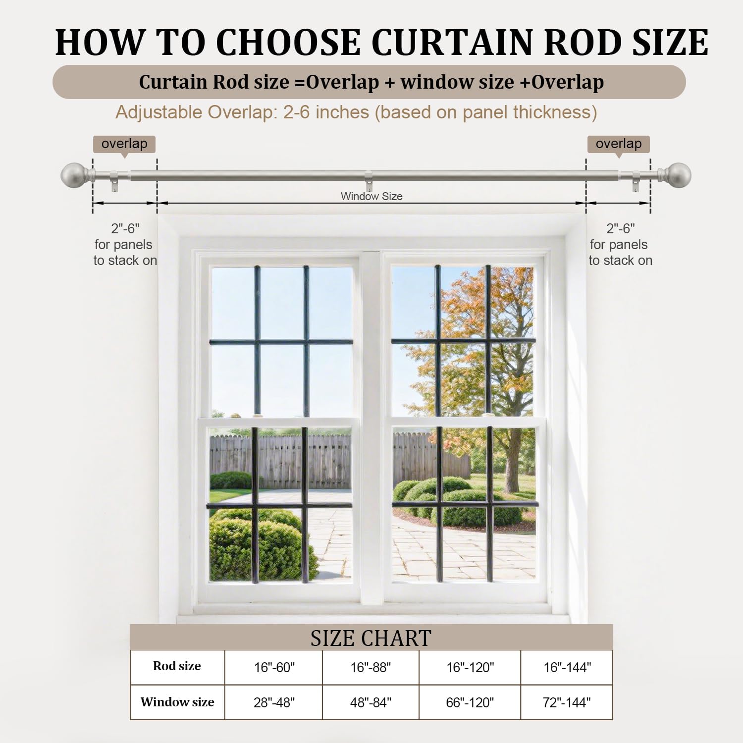 Modern Silver Curtain Rods for Windows 66 to 120 Inches Adjustable Length Heavy Duty 1" Diameter Long Window Curtain Rod with Round Decorative Finials for Bedroom Living Room Kitchen Farmhouse