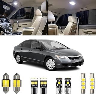 Xpismii 6 Piece 6000K White Civic LED Interior Light Kit Replacement for Honda Civic Sedan Coupe 2001 2002 2003 2004 2005 2006 2007 2008 2009 2010 2011, with Placement Diagram and Install Tool