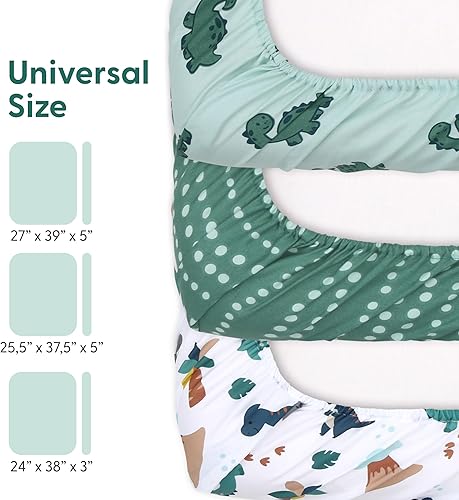 Miniatura 3 de The Peanutshell Paquete de 3 sábanas bajeras de corral suaves y transpirables para bebé niño, sábanas para cuna de bebé, colchón Pack N Play, se