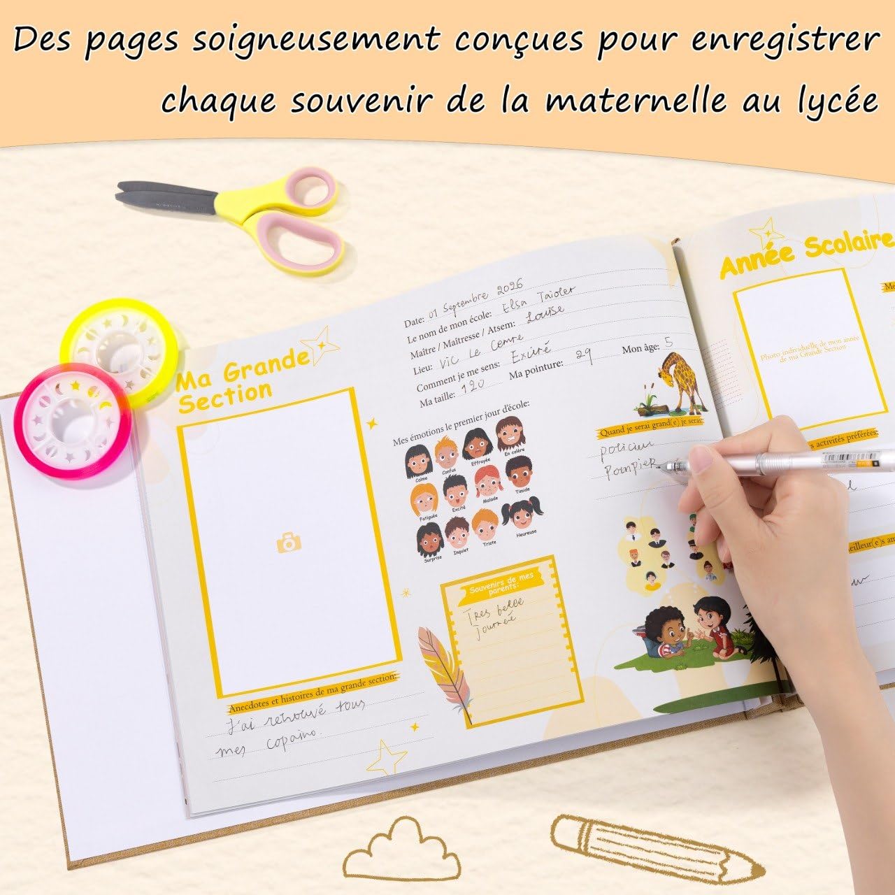 Album photos de classe PREMIUM dans sa box – Mon Album Photos de Classe de la maternelle au lycée – 98 pages – album photos scolaire enfant – stickers images et colles offerts – livre souvenir enfant