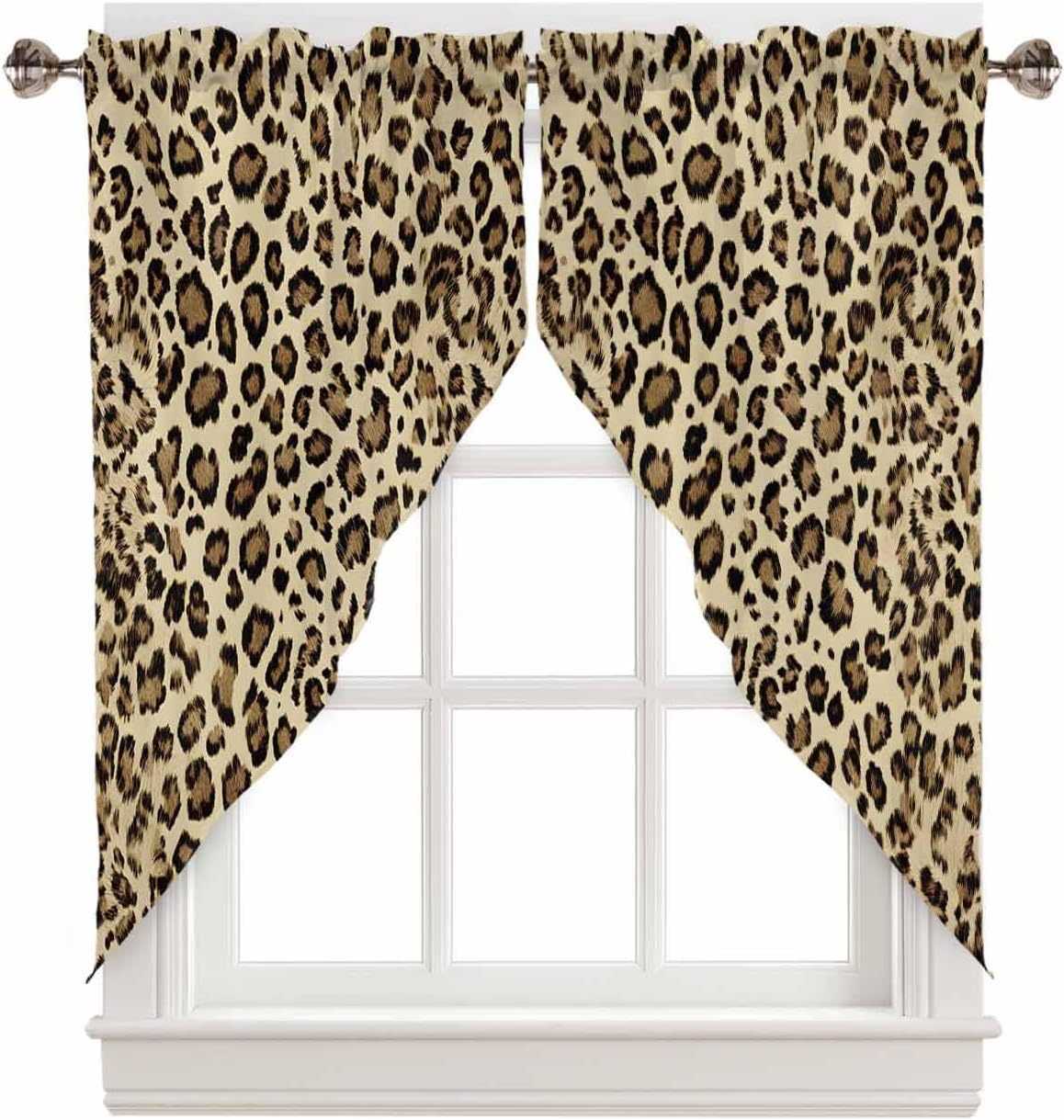 Swag Curtain Valance for Windows, Abstract Leopard Print Rod Pocket Kitchen Curtains, Classic Brown Spots Swag Valances for Bedroom Bathroom Living Room, 36x36in Pack of 2