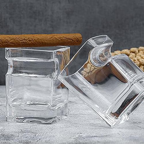 Miniatura 8 de Juego de 2 vasos de whisky de cigarros con soporte para puros, juego de vasos de whisky con reposo de cigarros dentado, vidrio de rocas de alta
