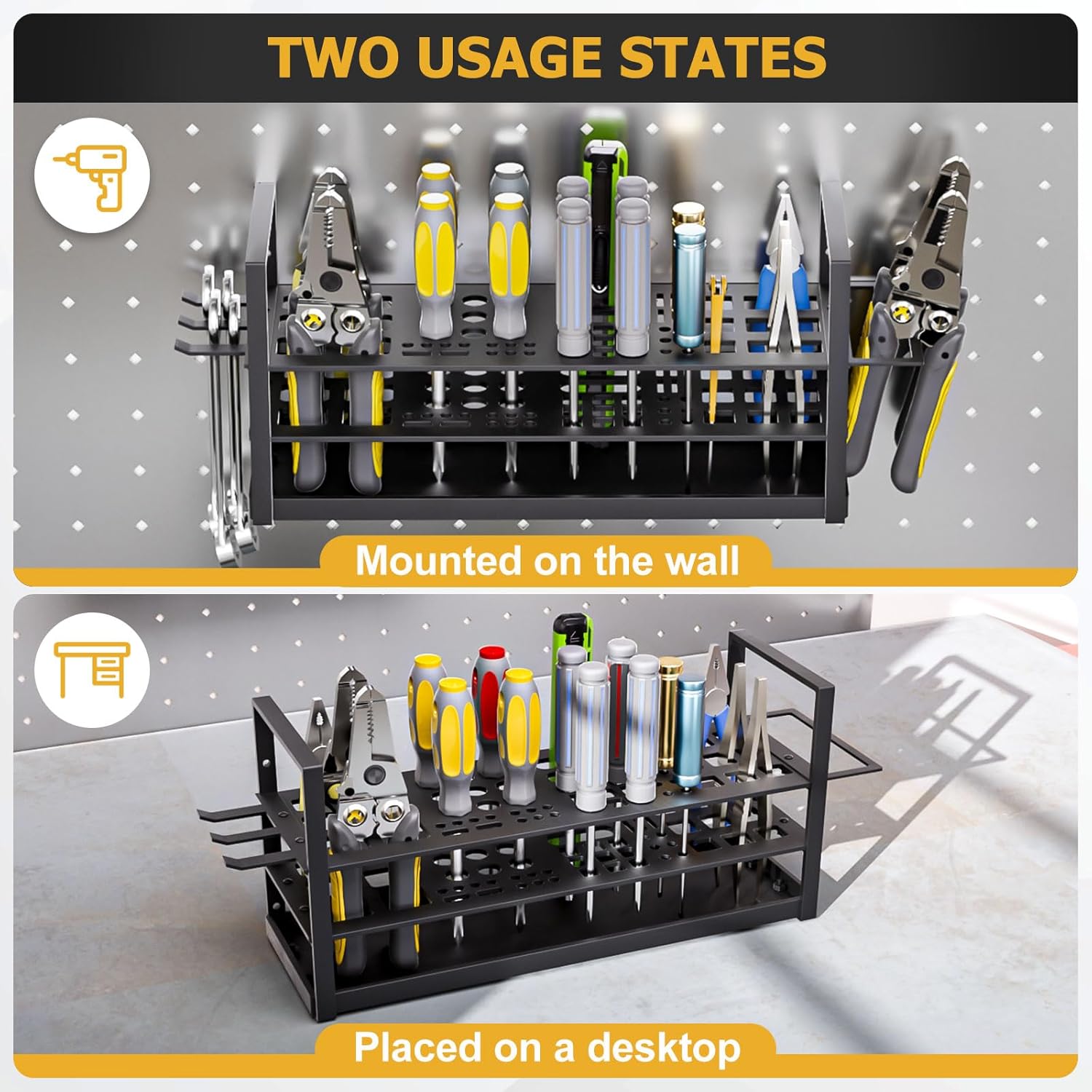 56 Holes Screwdriver Organizer Holder, Metal Screw-Driver Storage Rack Wall Mount for Hex Cross RC Kit, Hand Tool stand for Workshop,Workbench