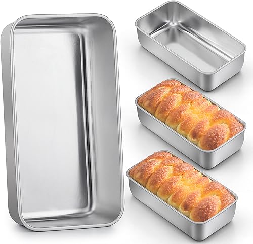 LIANYU Paquete de 4 moldes para hornear pan, de 9 x 5 pulgadas, molde para pan para hornear, molde para hornear pastel de carne de acero inoxidable,