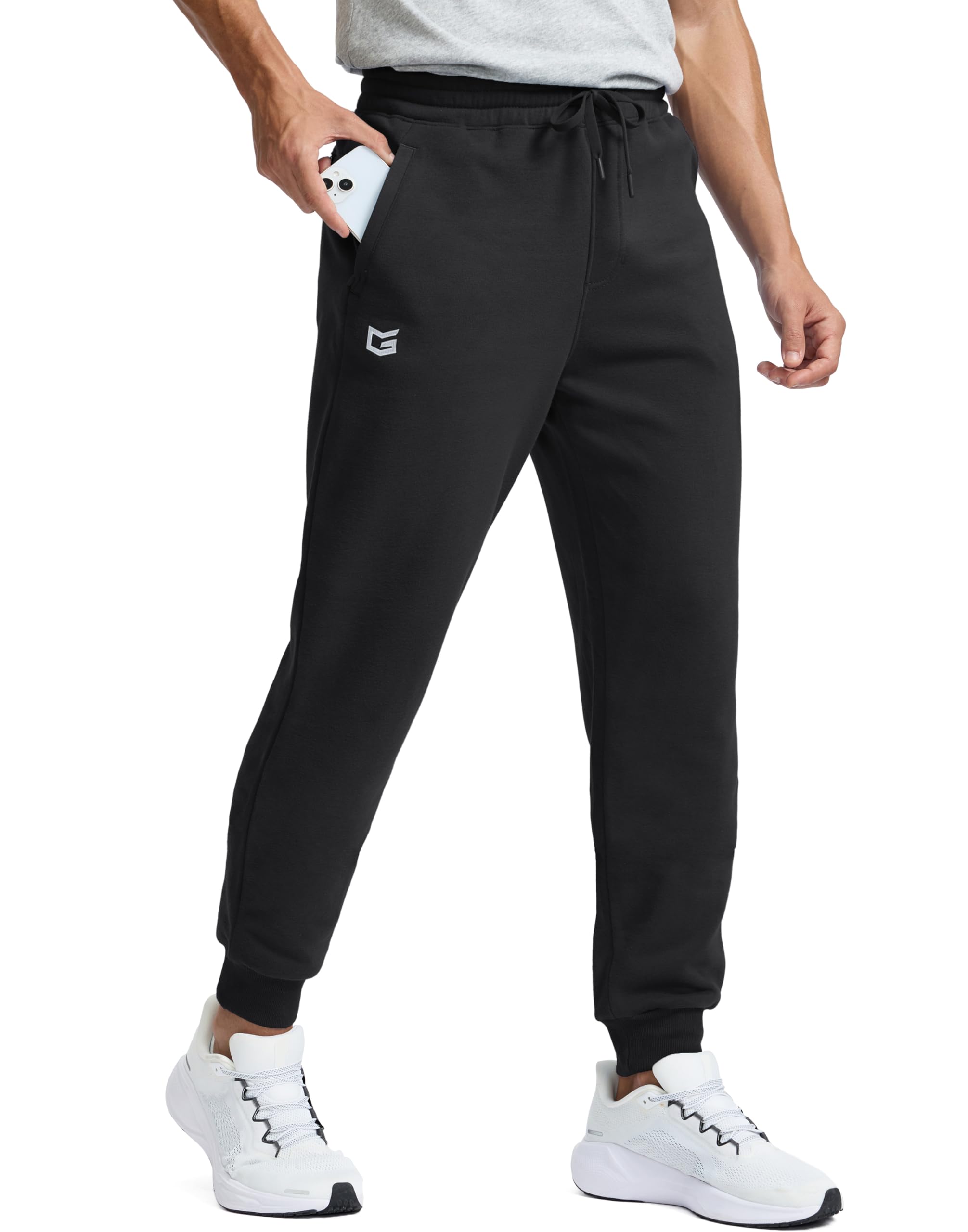 Mens Cotton Fleece Lined Joggers with Zipper Pockets Athletic Workout Gym Lounge Sweatpants Winter Warm Pants