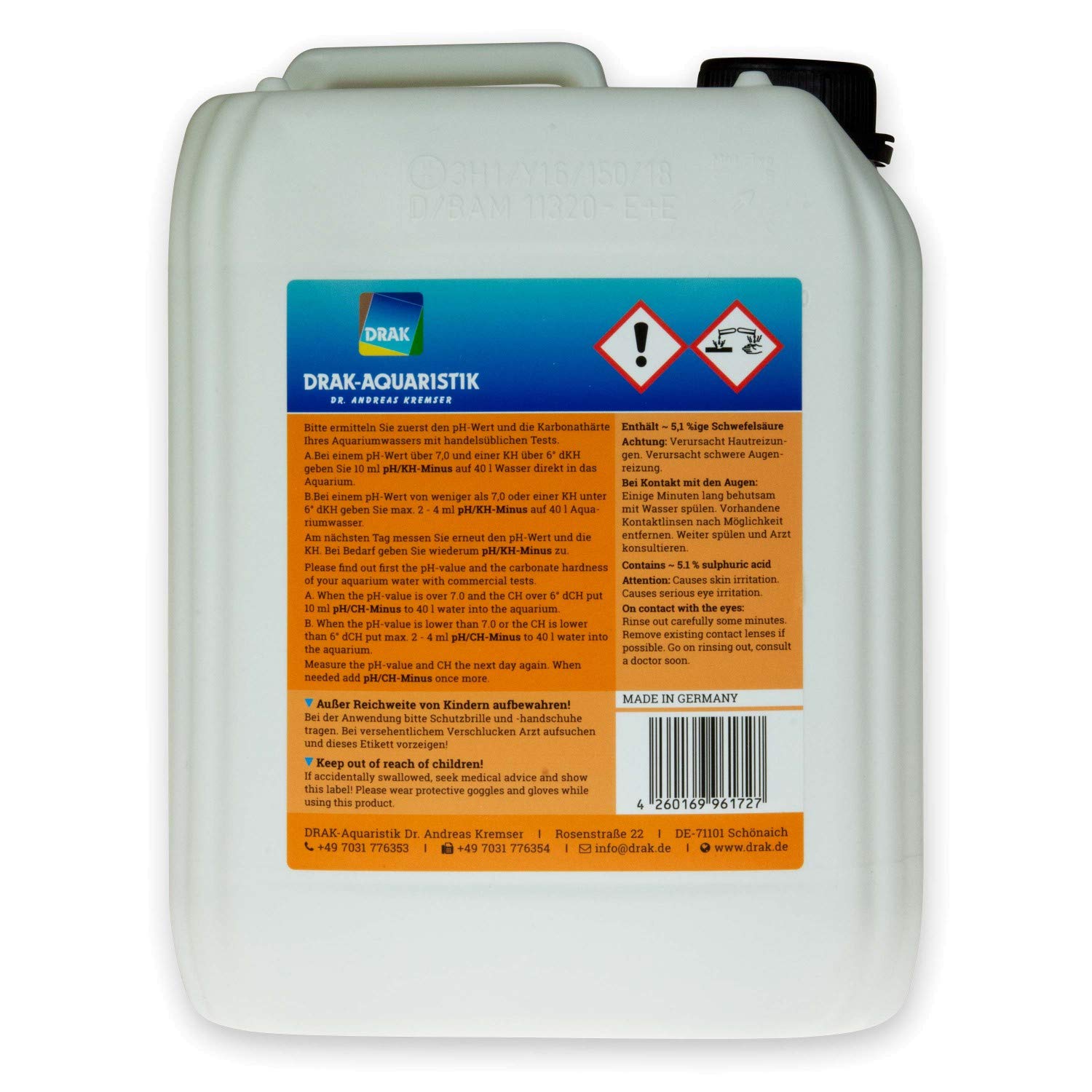 DRAK pH/KH-Minus - pH und KH einfach und schnell senken - 5,0 Liter