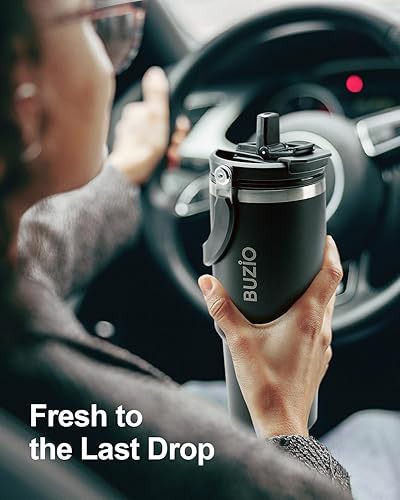 Miniatura 6 de BUZIO Vaso de 30 oz con asa, vaso aislado con tapa 2 en 1 y pajita, vaso de acero inoxidable aislado al vacío, para café helado, botella de agua