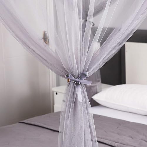 Miniatura 4 de Mengersi Cortinas elegantes con dosel de 4 postes en las esquinas para cama matrimonial, Queen, King, mosquitera adecuada para interiores y