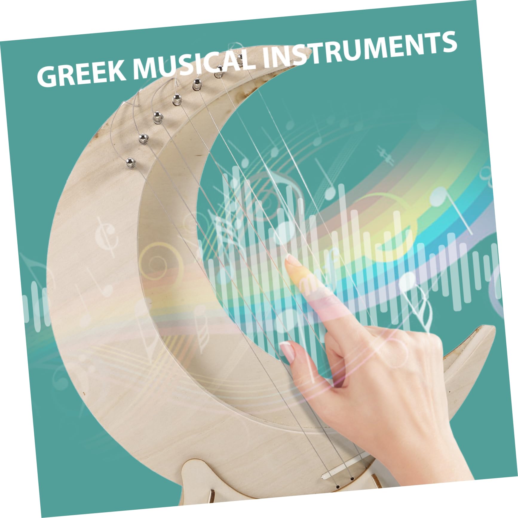 TOYANDONA Arpa de Madera de 7 Tonos Forma de Luna, Instrumento Musical Portátil para Principiantes Diseño Creativo y Sonido Melodioso y Brillante