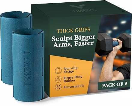 Thick Grips for Dumbbells & Barbells 2.0 diameter - Thick Dumbbell Grips One Pair, Arm & Forearms & Grip Strength