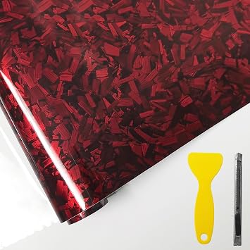 QianBao Red Forged Carbon Fiber Vinyl Wrap,Forged Carbon Fiber Textured Wrap Vinyl Rolls with Tools DIY Self-Adhesive Stickers with Air Release Technology Black, 1ft x 3ft