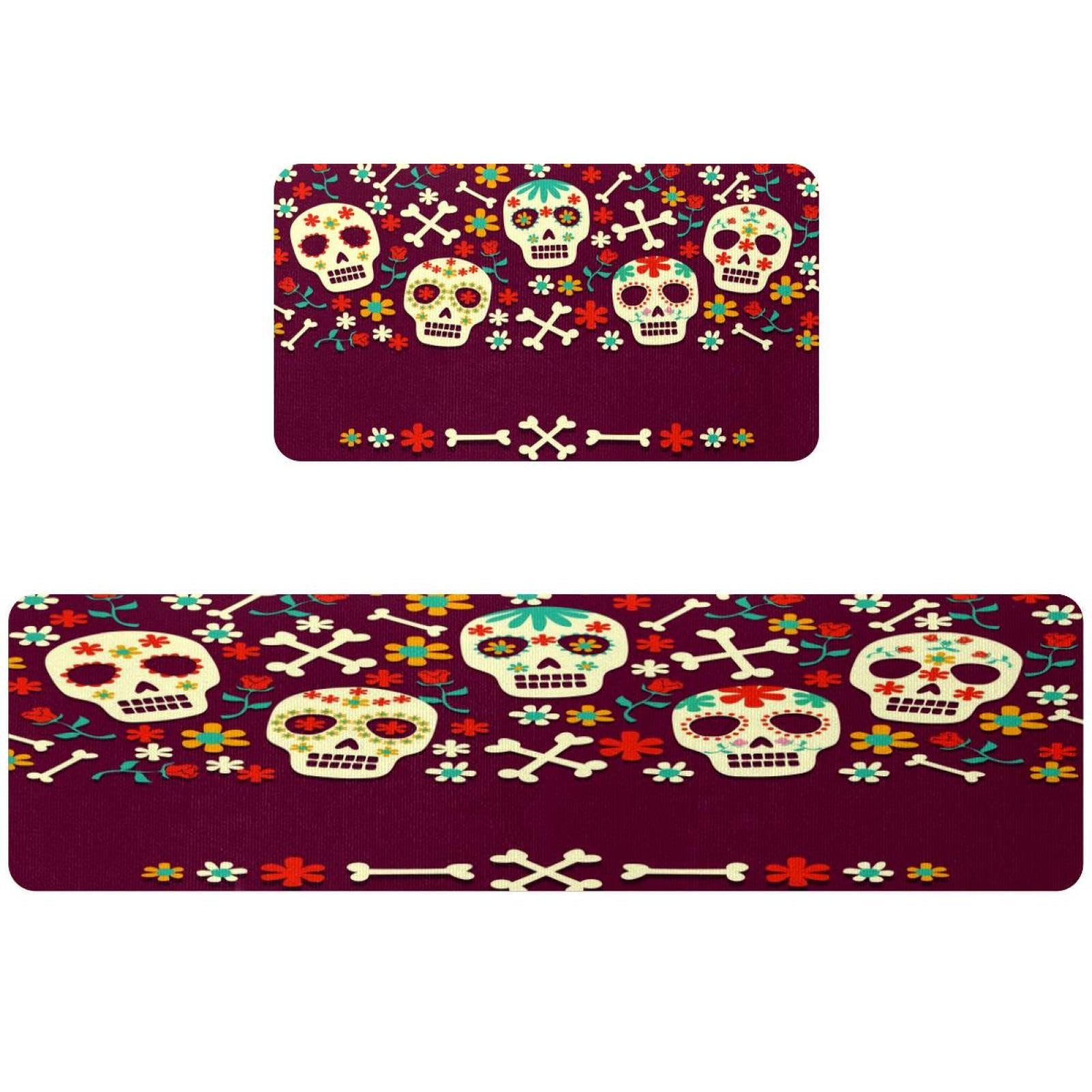 Tapis de cuisine lavable et absorbant fini les glissades Jour des morts lot de 2