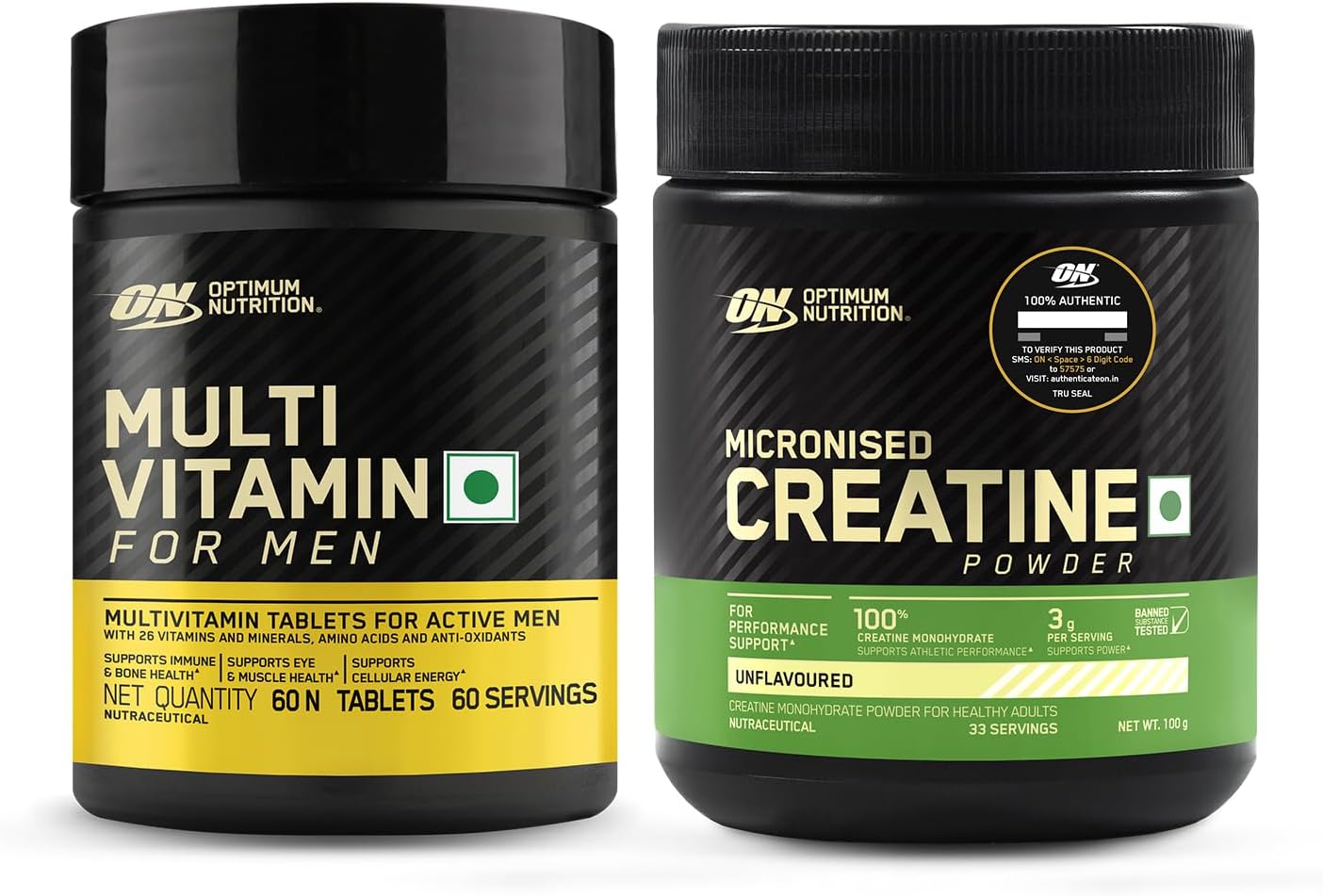 (ON) Multivitamin for MEN 60 Tablets, 26 Vitamins & Minerals and Creatine Micronized 100 g, Unflavored, 1 count, 33 servings