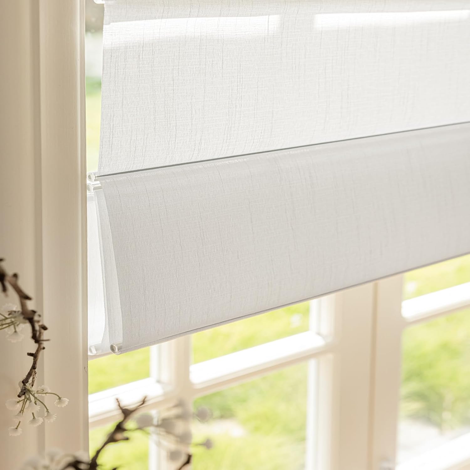 Cordless Filter Light Roman Shades Blinds, No Drill No Tools Window Roman Shade for Inside Mount Windows, 31" W x 72" L, White