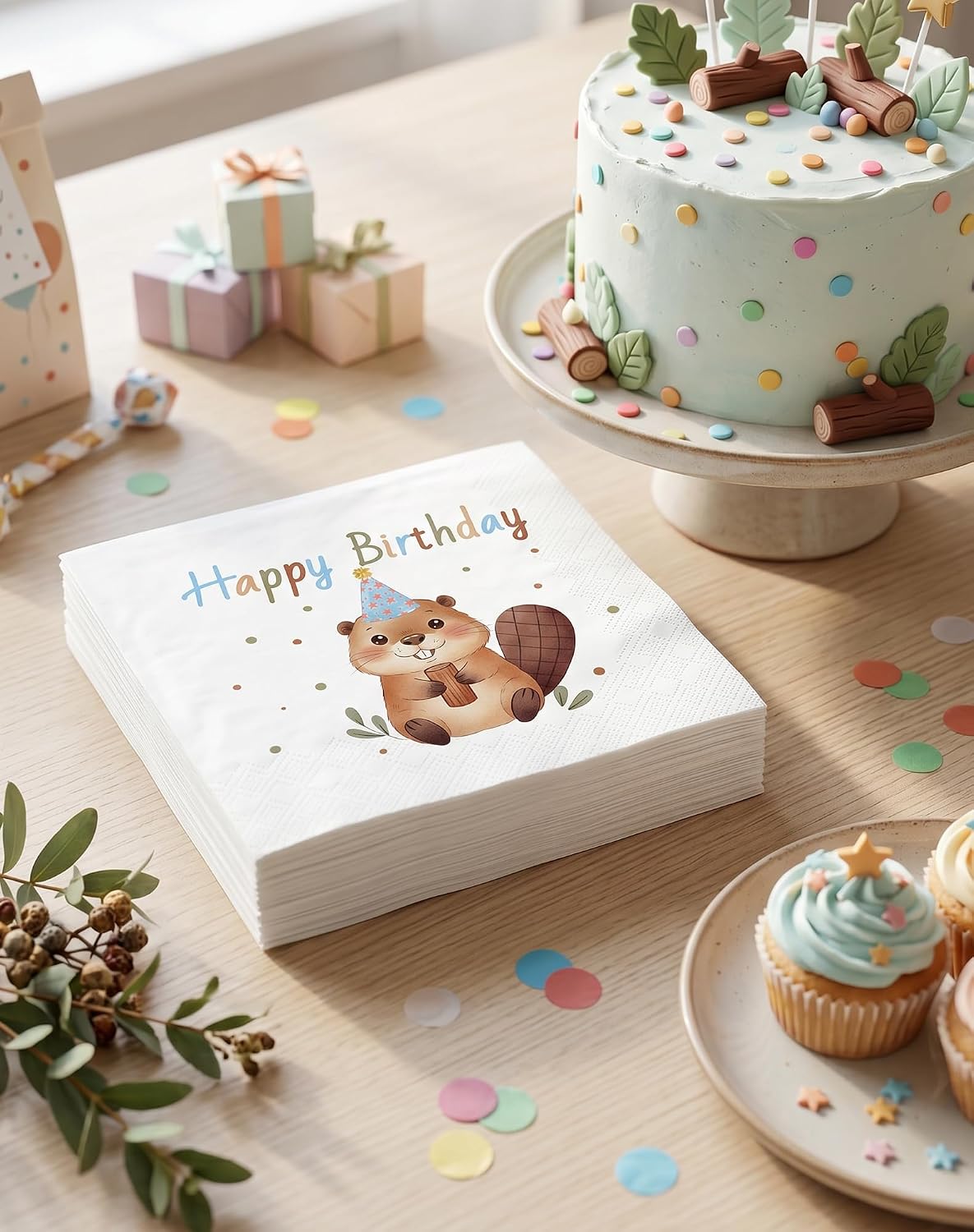 TOUROAM 50PCS Beaver Birthday Napkins, Beaver Party Decoration for Woodland Animal Birthday & Baby Celebrations image 4