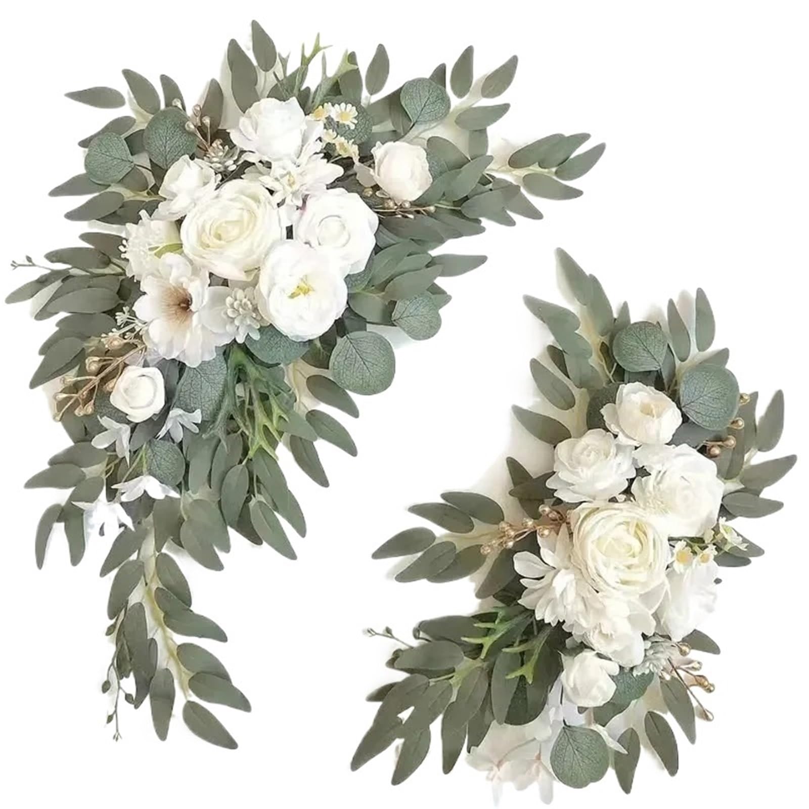 MOHUIED Artificial Floral Swags Artificial Wedding Arch Flowers Kit Boho Dusty Rose Blue Eucalyptus Garland Drapes For Decorations Welcome Sign for Ceremony Backdrop, Fireplace and Door Decor(White2)