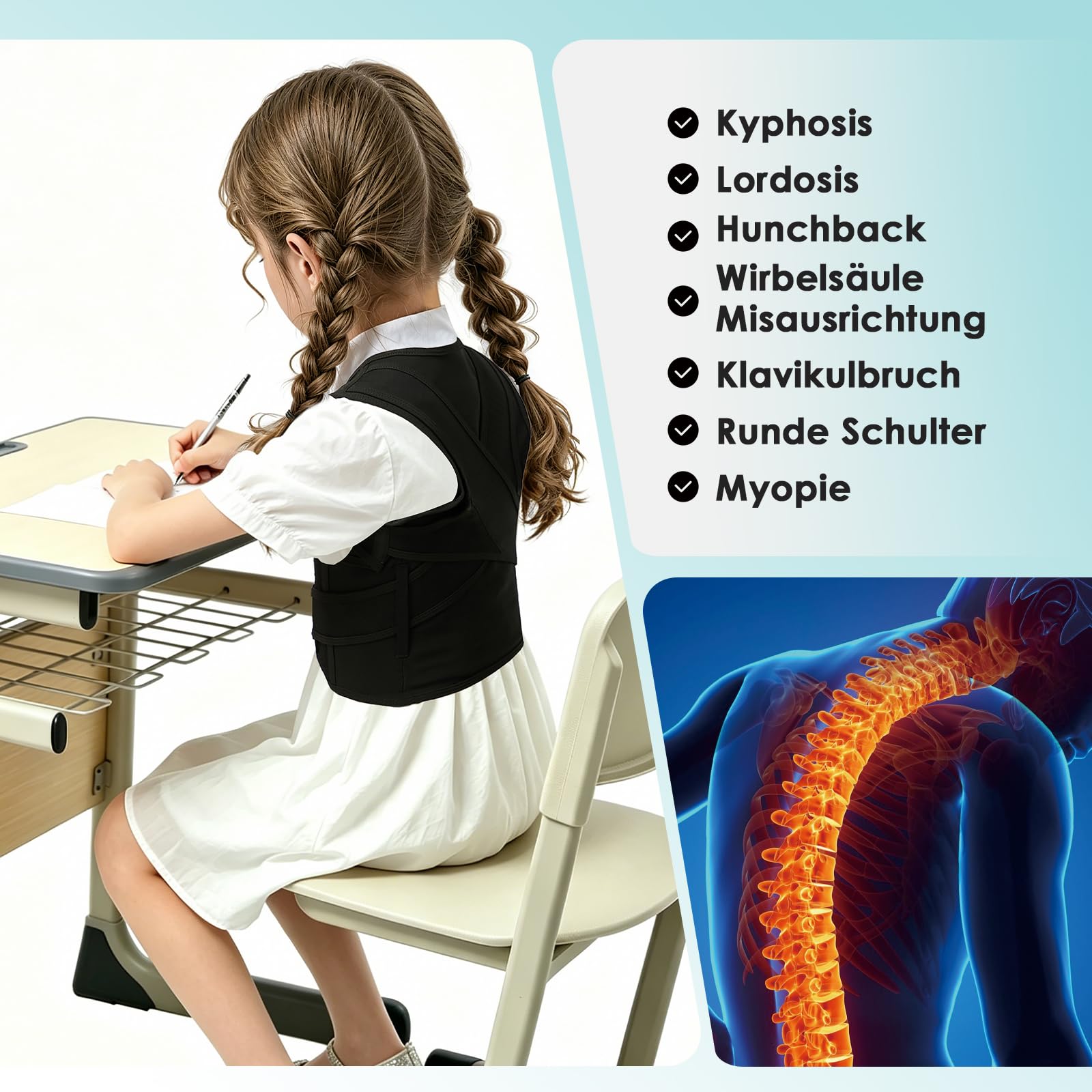 babaka Rücken Geradehalter Rückenstützgürtel Haltungskorrektur für Kinder und Erwachsene, Verstellbarer Haltungstrainer Rückengurt für Schulter Nacken Rückenstütze (M)