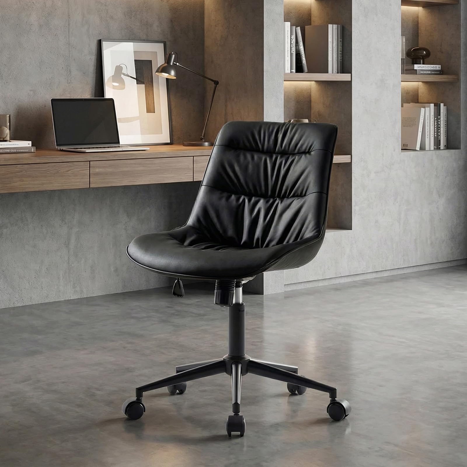 Rowill Faux Leather Office Chair, Ergonomic Armless Desk Chair with Waterproof Cushion & Slient Wheels & SGS-Certified Class 3 Gas Lift, Ideal for