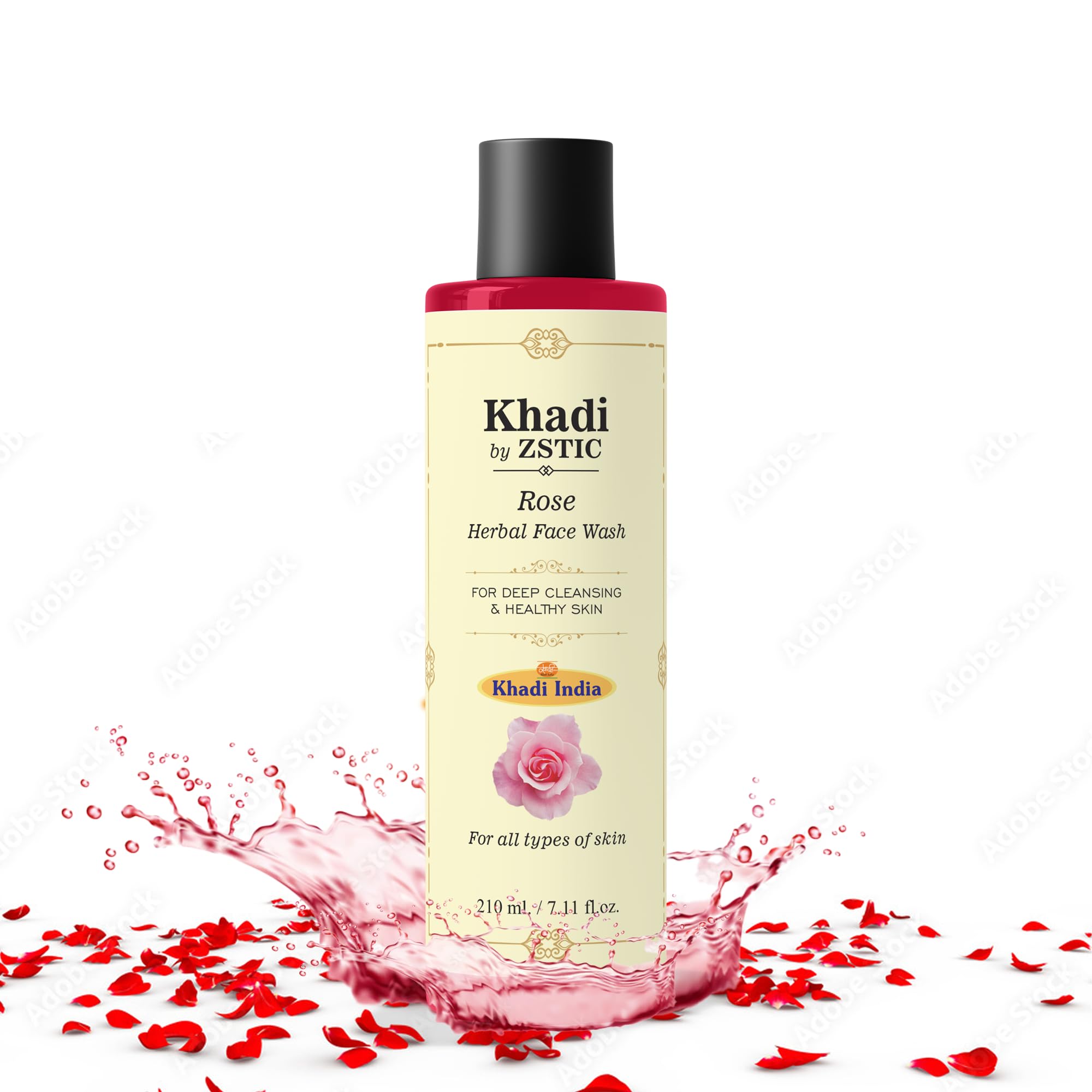 Zstic Khadi Rose Herbal Ayurvedic Facewash/For Refreshing, Hydrating & Glowing Skin/For Men & Women / 210ml (Rose Herbal)