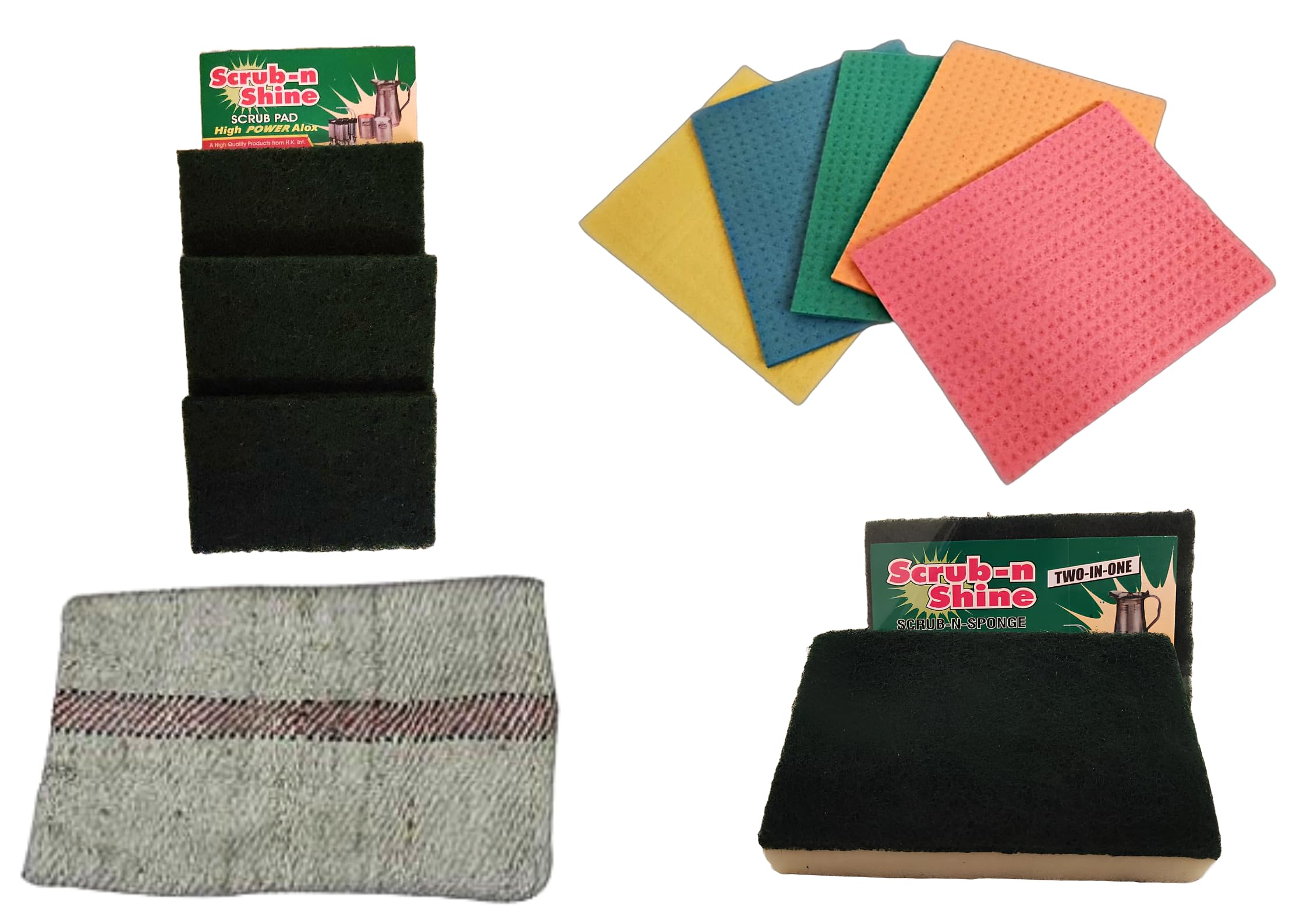 Super Cleaning Combo Pack of Scrub and Sponge Big (Two - in - One - 1Pack), Scrub Pad Big (1Pack = 3Pcs), Kitchen Wipes (1Pack = 5Pcs), Hand Mop Pocha - 1Pc for Spotless Cleaning.