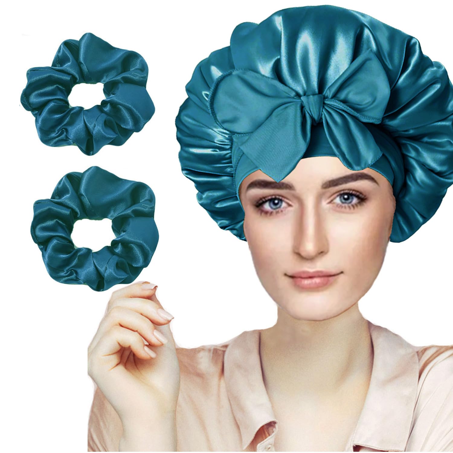 FZHGVML Silk Hair Bonnet for Sleeping with Tie Double-Sided Satin Silk Bonnet for Women & Girls Curly Hair Care