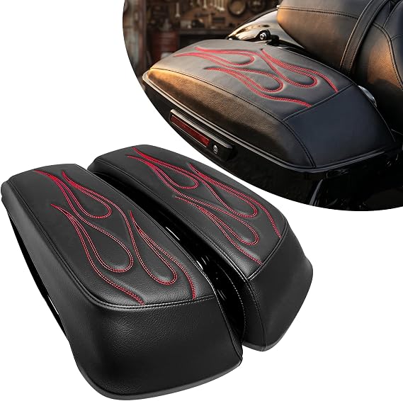 Fire Red PU Saddlebag Lid Covers Bras for Harley Davidson 24-26