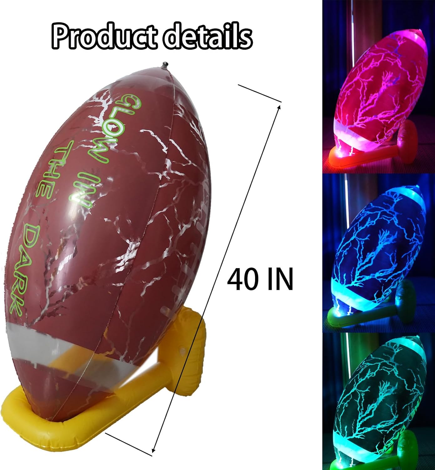 40" Giant Jumbo Inflatable Football,Glow in The Dark Football,Super Bowl Party Decorations,Football-Themed Party Favors,Evening Play,Camping,Beach Fun!Indoor Outdoor Sports Party Decorations