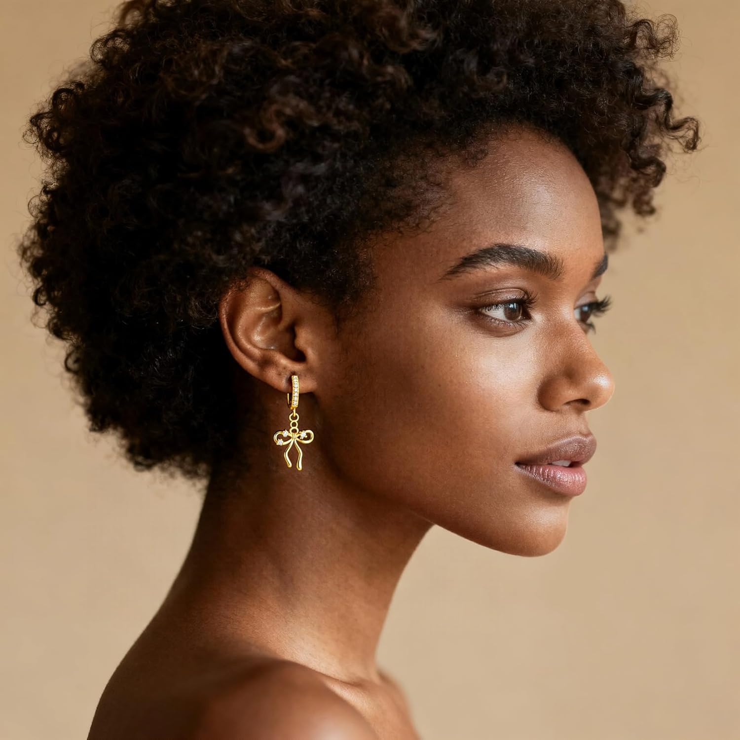 Bow Earrings for Women, Trendy 14K Gold Plated/Silver Hoops Simple Huggie Dainty Cubic Zirconia Jewelry - Image 2