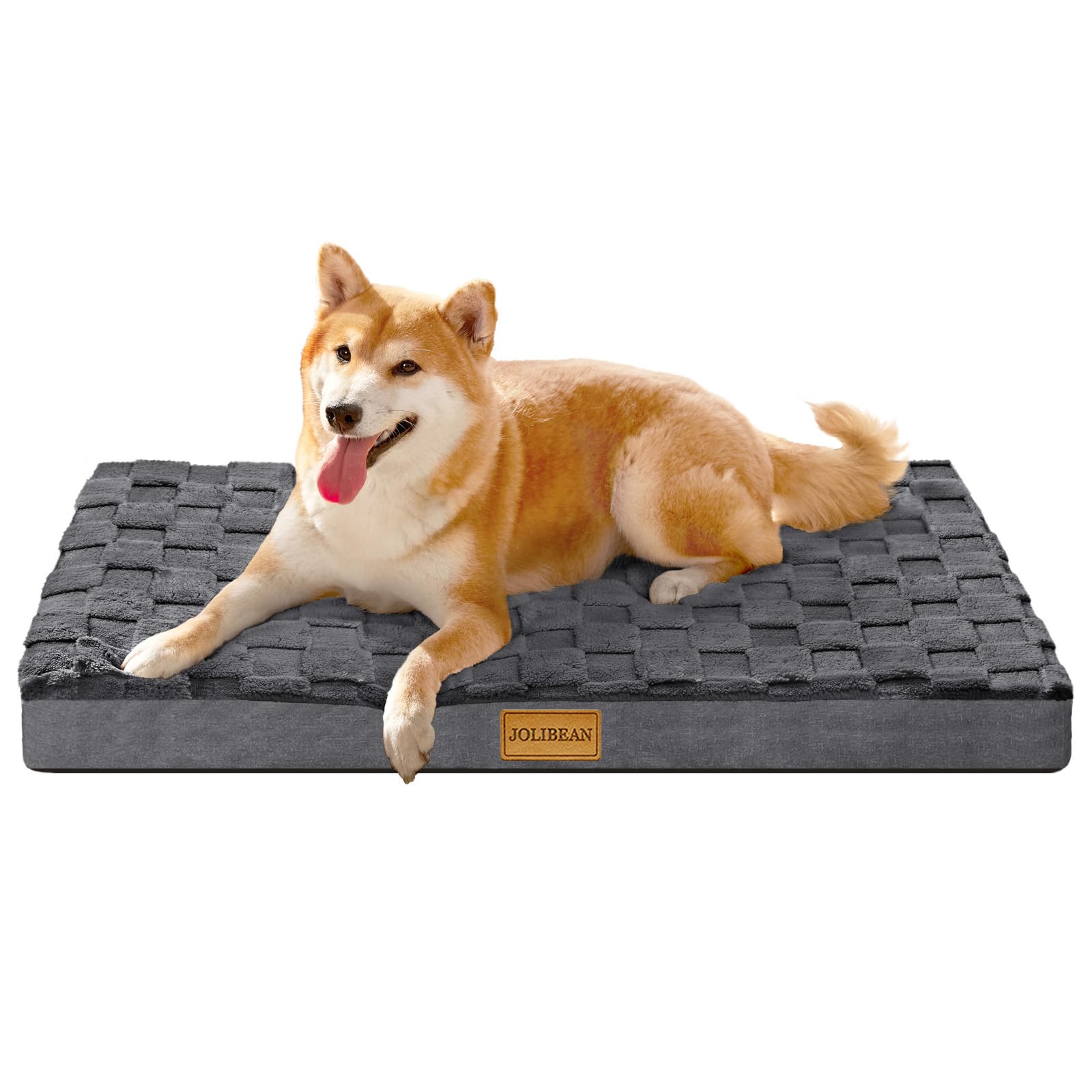 Jolibean Orthopedic Dog Bed Medium Size Dog 76X51cm, Waterproof Soft Warm Comfortable Egg Crate Foam Medium Pet Beds Mat with Removable Washable Cover and Nonskid Bottom, Dark Grey