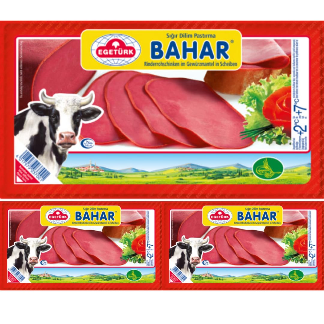 Egeturk Bahar Pastrami Bœuf Pastirma Salami Goût Turc Viande Halal 100 g x 3 Pack par Pufai