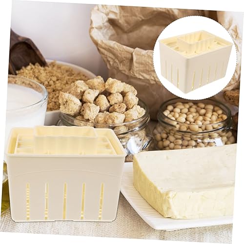 Miniatura 5 de Molde y prensa de tofu de 5.11 x 3.93 x 3.54 pulgadas, color amarillo claro, para hacer tofu de plástico apto para lavavajillas, prensa de cuajada