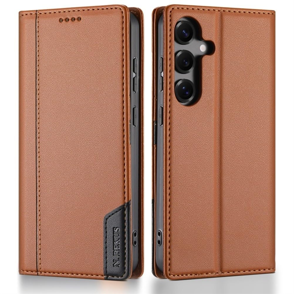 Étui compatible avec Samsung Galaxy S23 FE housse portefeuille marron