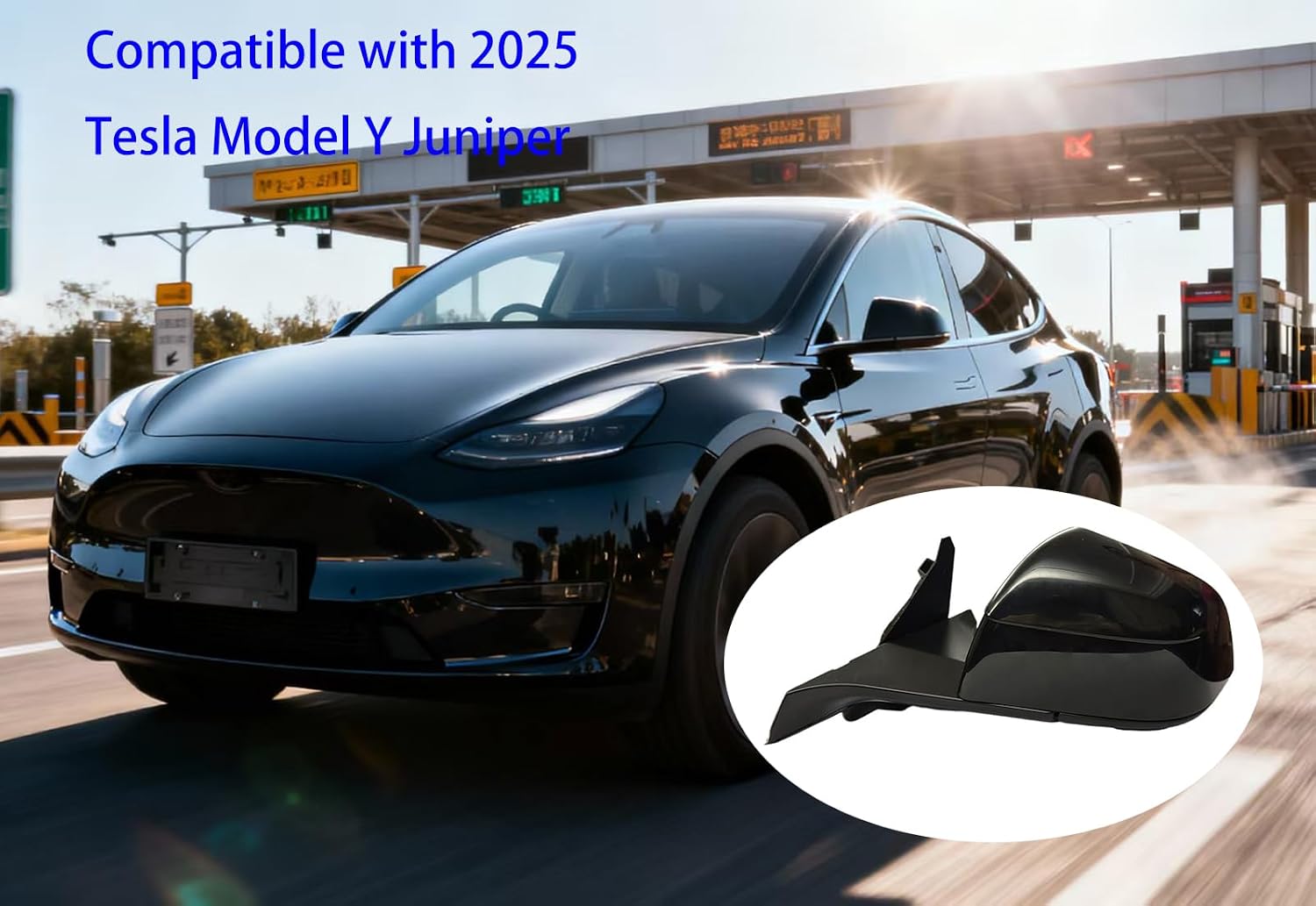 Tesla Model Y Juniper Driver Side View Mirror Assembly Compatible with 2025 Left Door Mirror With Memory Recall/Power Folding/Heated Glass/Power Adjusted(Black)