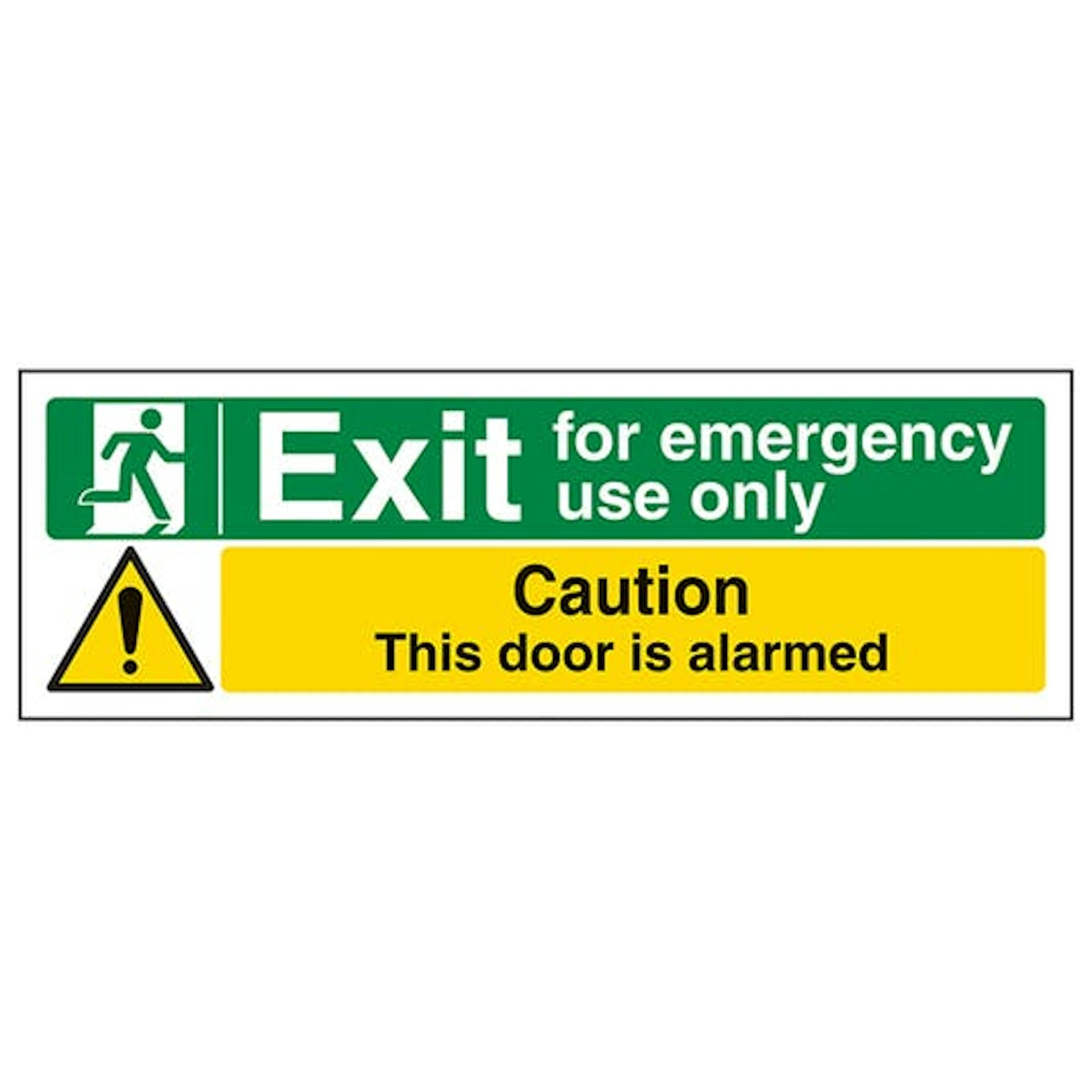 V Safety Eco-Friendly Emergency Use/Caution Alarmed - Landscape 450 x 150 mm - 1mm 100% Recycled Rigid Plastic Safety Sign