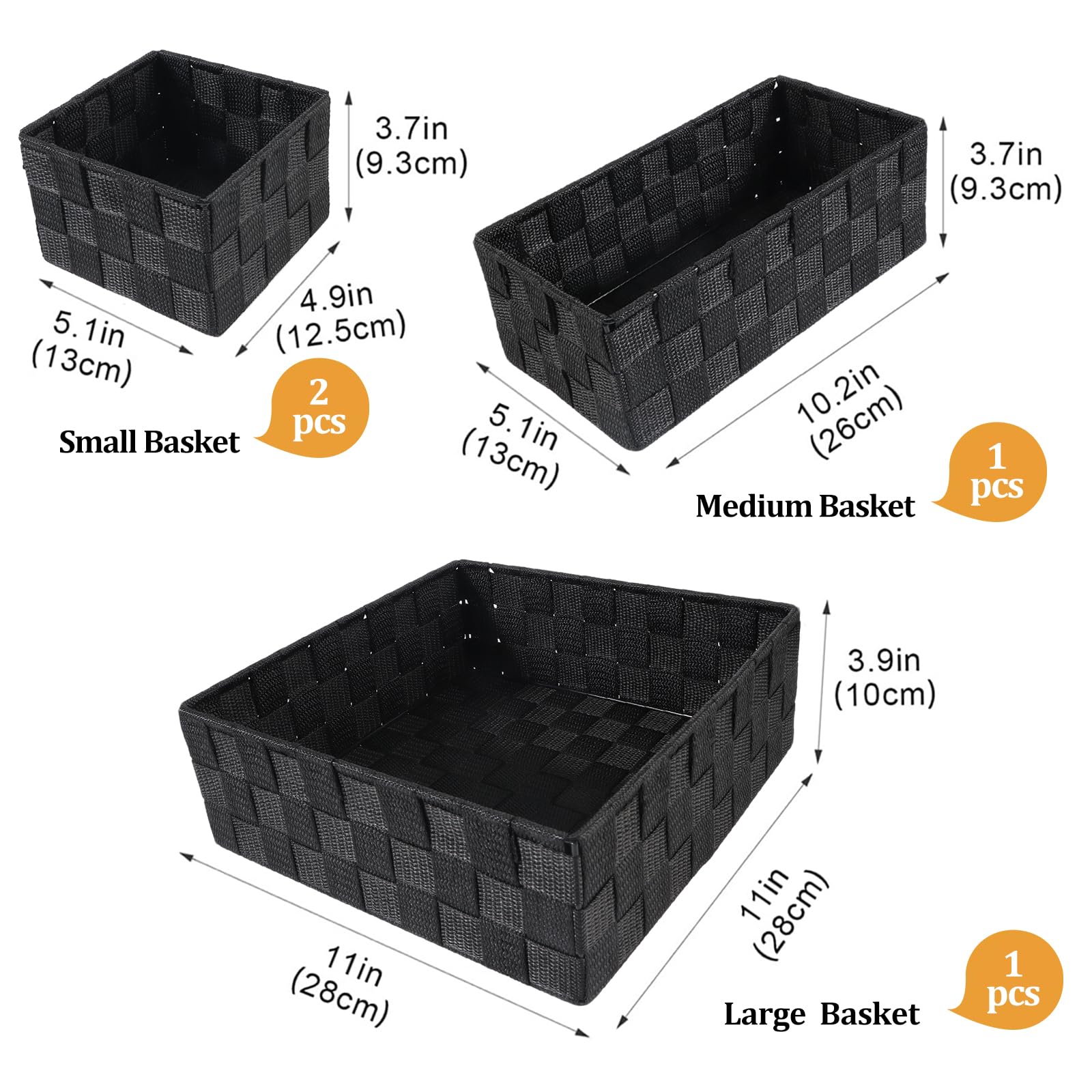 Set di 4 Organizzatori Impilabili in Rattan Sintetico Nero – Cestini Portaoggetti Senza Coperchio per Cucina, Bagno, Soggiorno e Camera | Pratici, Eleganti e Multifunzionali