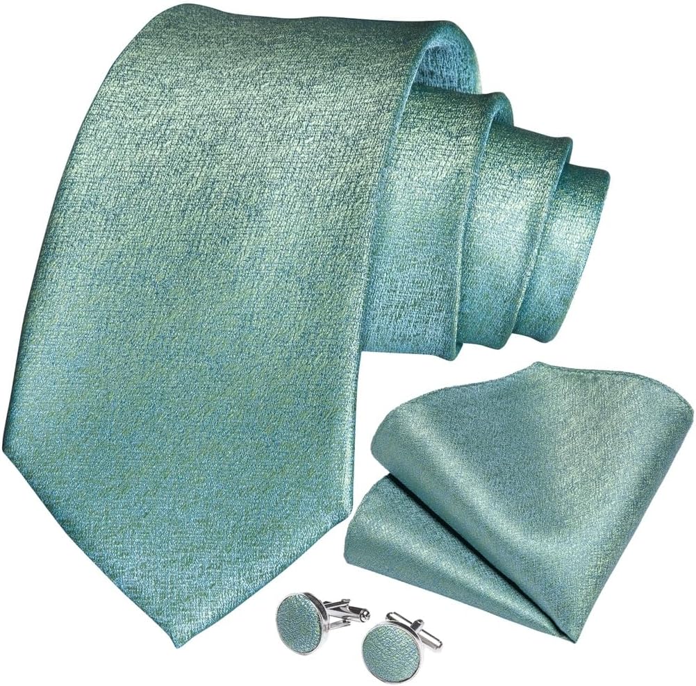 Men's Tie Sets Silk Polyester Plain Ties Men Neckties with Handkerchief Cufflinks Wedding Party Accessories Necktie