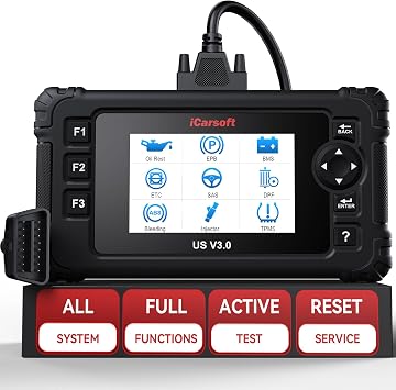 iCarsoft US V3.0 for GM/Ford/Chrysler/Jeep Bi-Directional Scan Tool, Full System Diagnostic Code Reader Scanner, 37 Reset Functions, AUTOVIN, Full OBD2, Lifetime Free Update- 2025