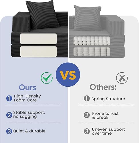 Miniatura 5 de COMAX Sofá cama futón, sofá cama convertible 4 en 1, sofás plegables sin hueso para sala de estar, plegable pequeño sofá biplaza plegable en el