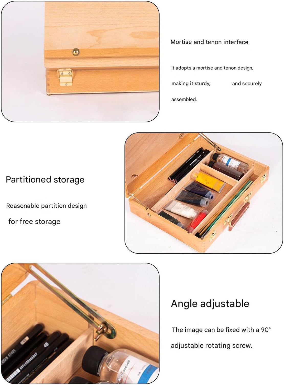 Adjustable Sketching Easel Foldable Design Multiple Compartments Indoor Outdoor Wooden Sketch Box