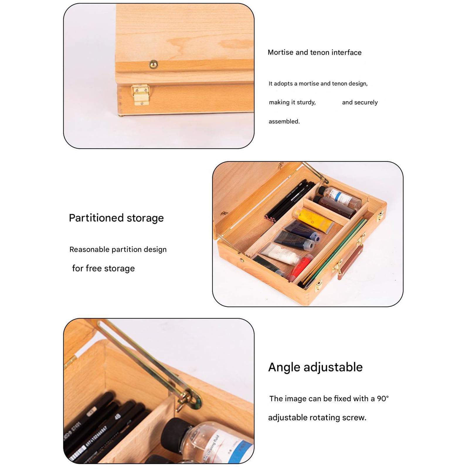 Caja de madera para pintura de artista, con múltiples compartimentos, plegable, diseño de caballete para pintar, caballete de bocetos