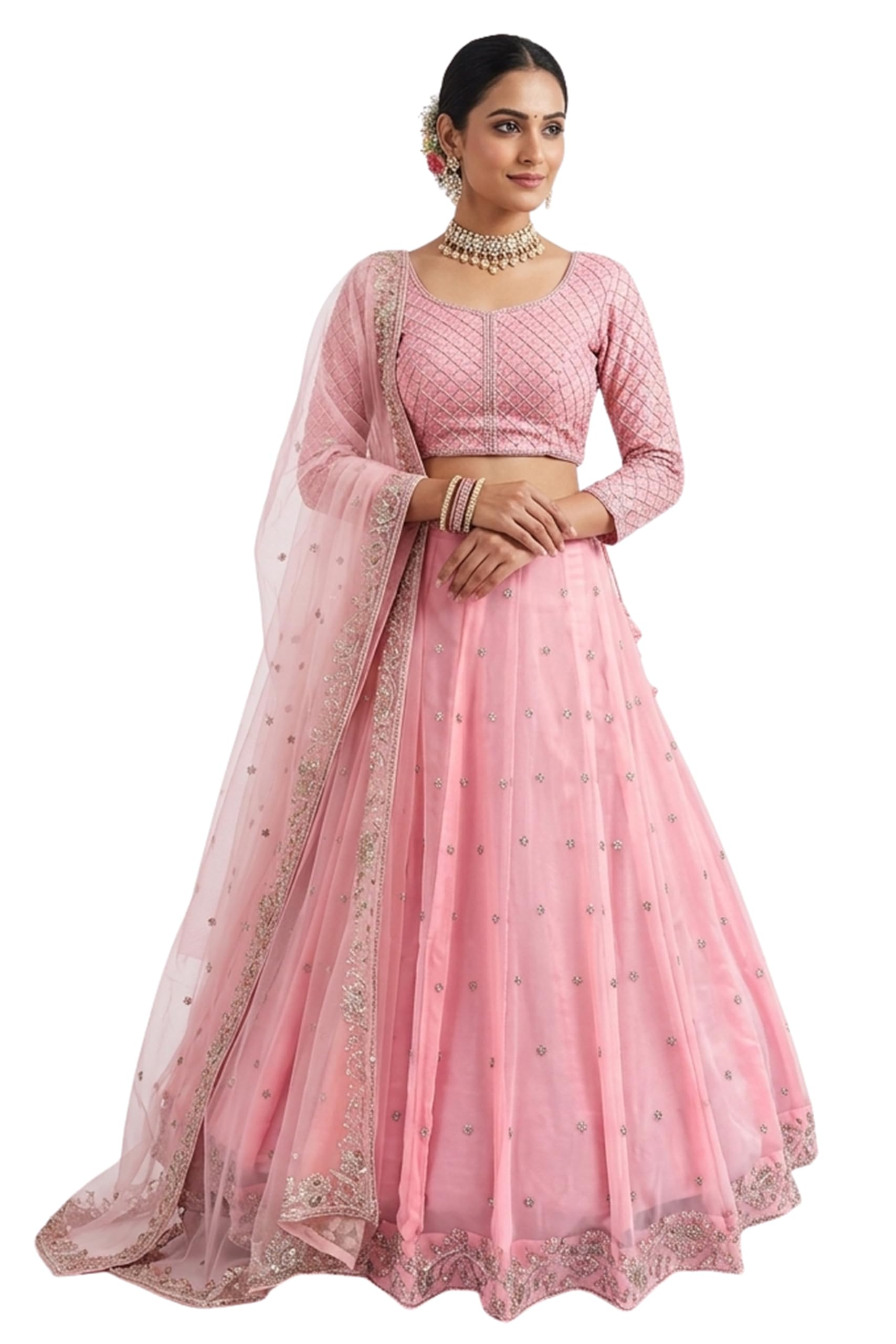 WOMEN'S Chiffon Trending Designer Semi-Stitched Lehenga Choli Set for Women | Dupatta & Unstitched Blouse | Wedding Outfit (SF201ver-888 Off-White free-size)-image-26