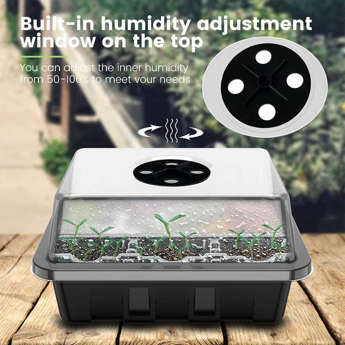 Piantine Vassoio di Germinazione, 60 Celle Mini Serra per Piantine con Assoio di Base e Coperchio, Vassoi per Propagatore di Semi con Luci a LED, umidità Regolabile, per Crescita delle Pi(Color:Nero)