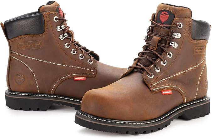 SUREWAY 6 Mens Soft Toe Work Boots for Men,Goodyear Welt,Extremely Comfortable Durable Proved,Superior Oil/Slip Resistant,Thicker Full Grain Leather,Wedge Sole,Soft Toe Work Boots/Shoes for Men,EH