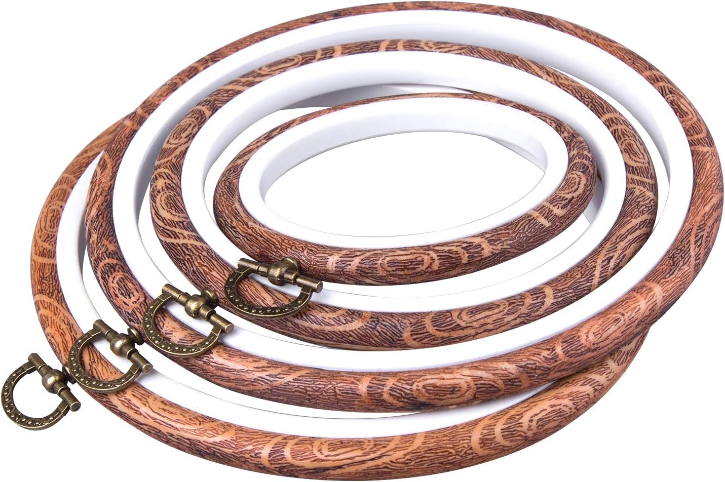 4 Pcs Embroidery Hoops Set Cross Stitch Hoop Ring Imitated Wood Display Frame-Circle and Oval Hand Embroidery Kits for Art Craft Sewing (Imitated Wood)