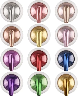 NAILWIND Mirror Chrome Nail Powder Set - 12 Colors Metallic Holographic Chrome Nail Powder Purple Green Red Rose Gold Na